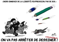 De Nawak, dessinateur aussi à ActuSoins. Charlie Hebdo a bercé mon adolescence et m’a donné le goût du dessin satirique. Aujourd’hui, 12 personnes sont mortes (de la rédaction et des forces de police) dans une fusillade meurtrière. Cabu, Charb, Wolinski et Tignous, quatre de mes dessinateurs préférés, font partie des victimes… Pour le dessinateur (et le fan de leur talent) que je suis, c’est une véritable claque. Un jour cauchemardesque. Derrière cet attentat, c’est bien la liberté d’expression qui a été attaquée. Si les crayons et les gommes font si peur aux intégristes, fanatiques, extrémistes, il ne reste qu’une chose à faire : continuer de dessiner ! Sans relâche !